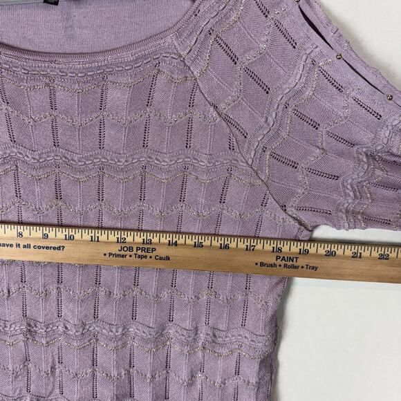 White House Black Market Sweater Women Large Purple Knitted Beaded Cold Shoulder - Picture 12 of 13